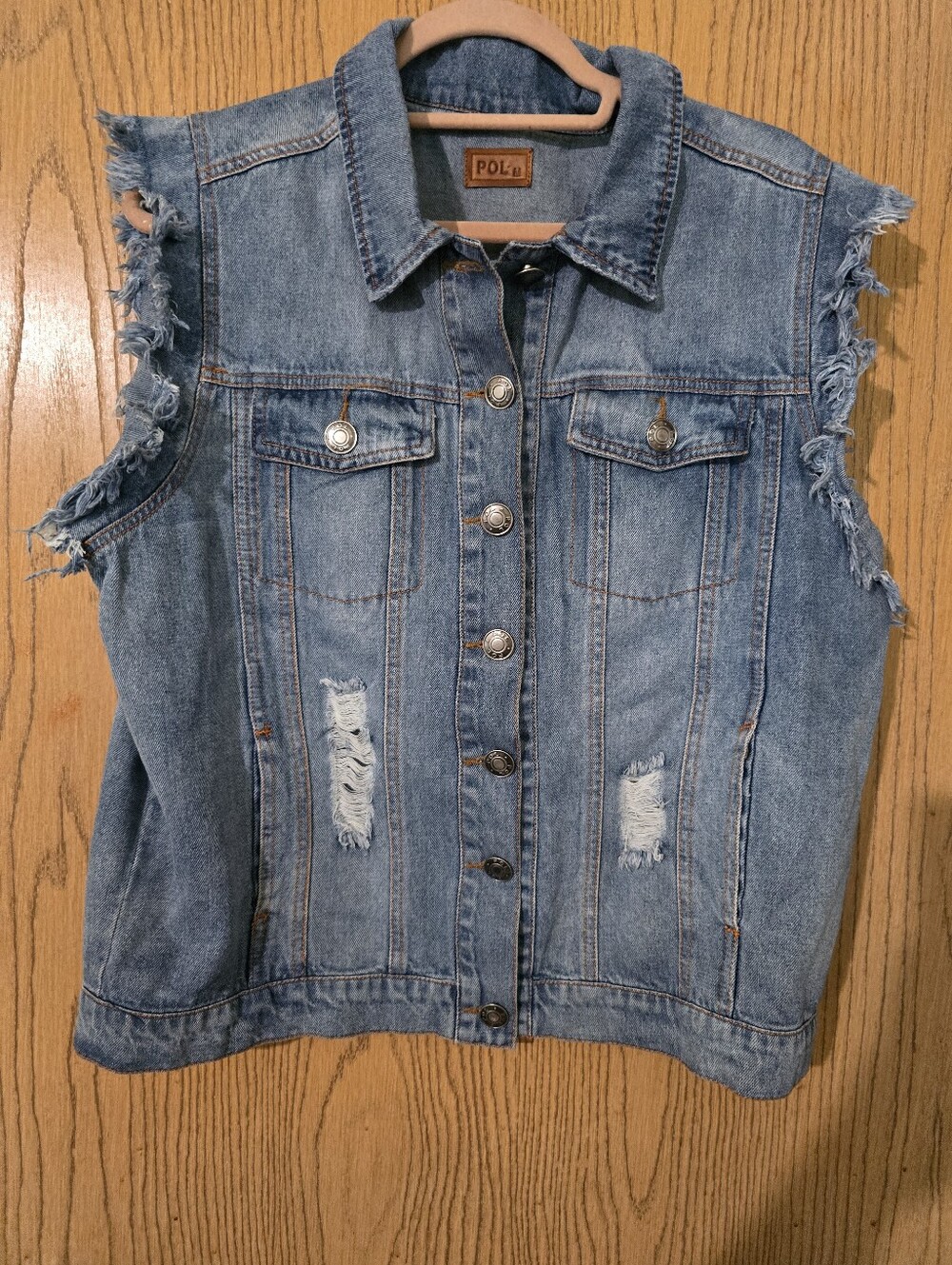 POL Denim Sleeveless Distressed Vest